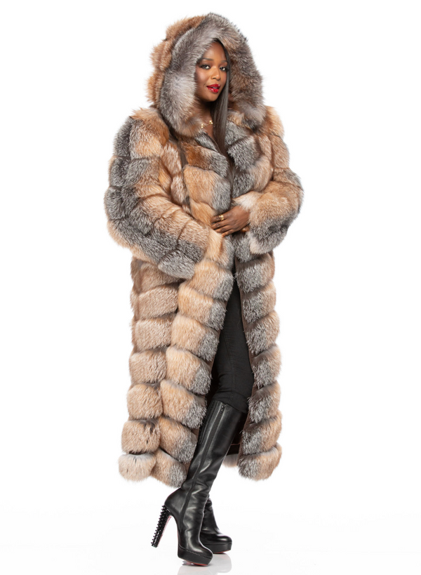 Crystal Gina Full Length Fox Fur Detachable Sleeves Detachable Hood