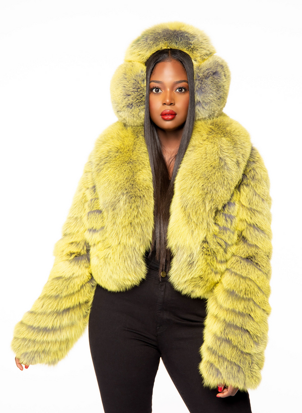 Skylar Fox Fur Earmuffs Lime Verso